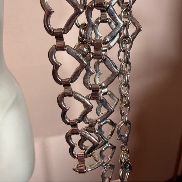 Vintage retro art deco coquette girl silver heart skinny Chain Belt 1980’s main image 5